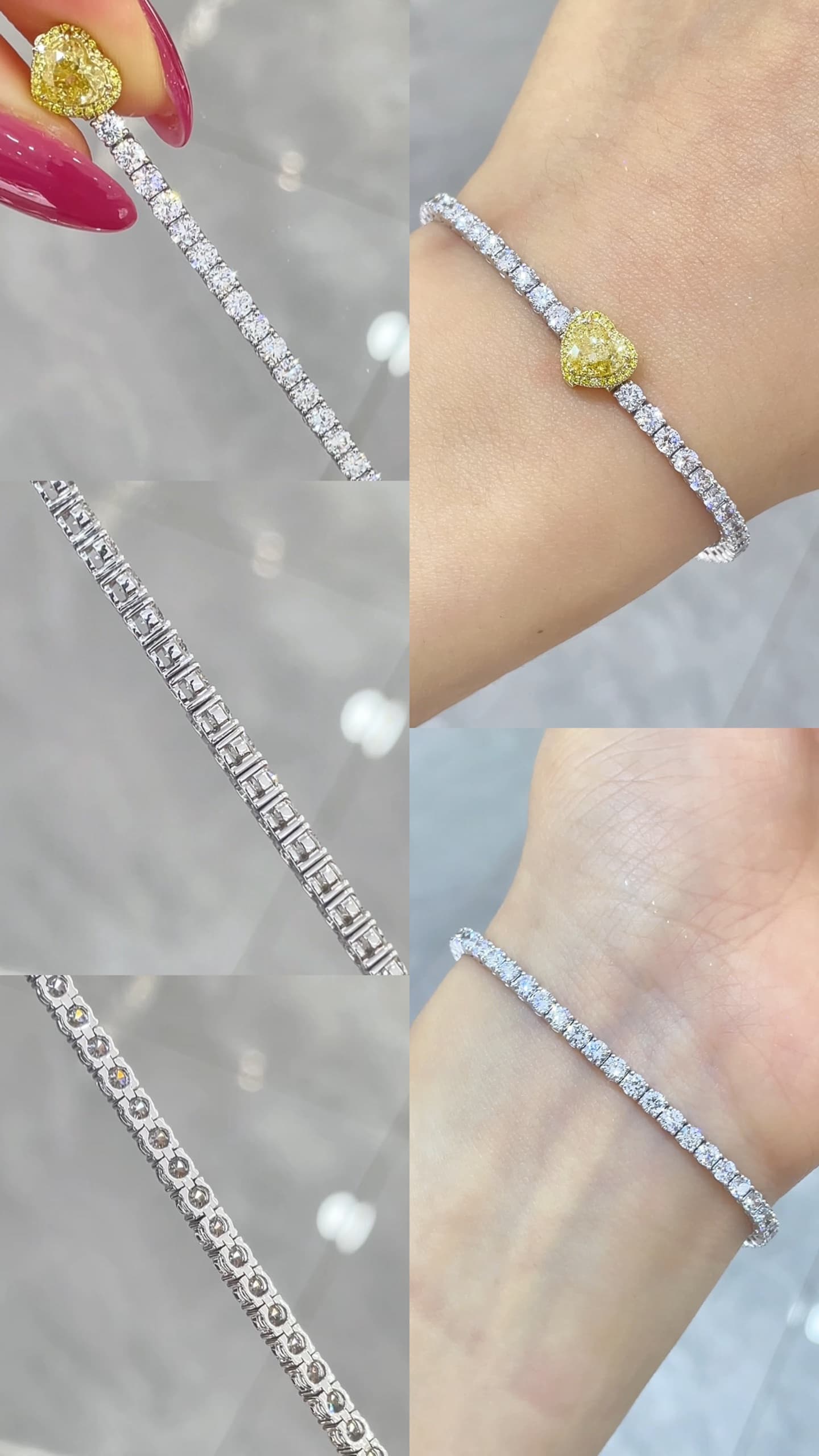 18K 黃鑽愛心分色鑽石手鍊 - 視角 6