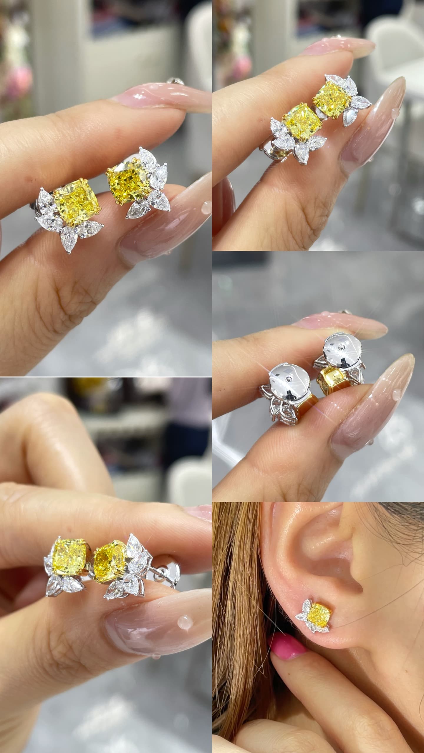 18K + 14K 分色墊形耳釘 - 視角 1