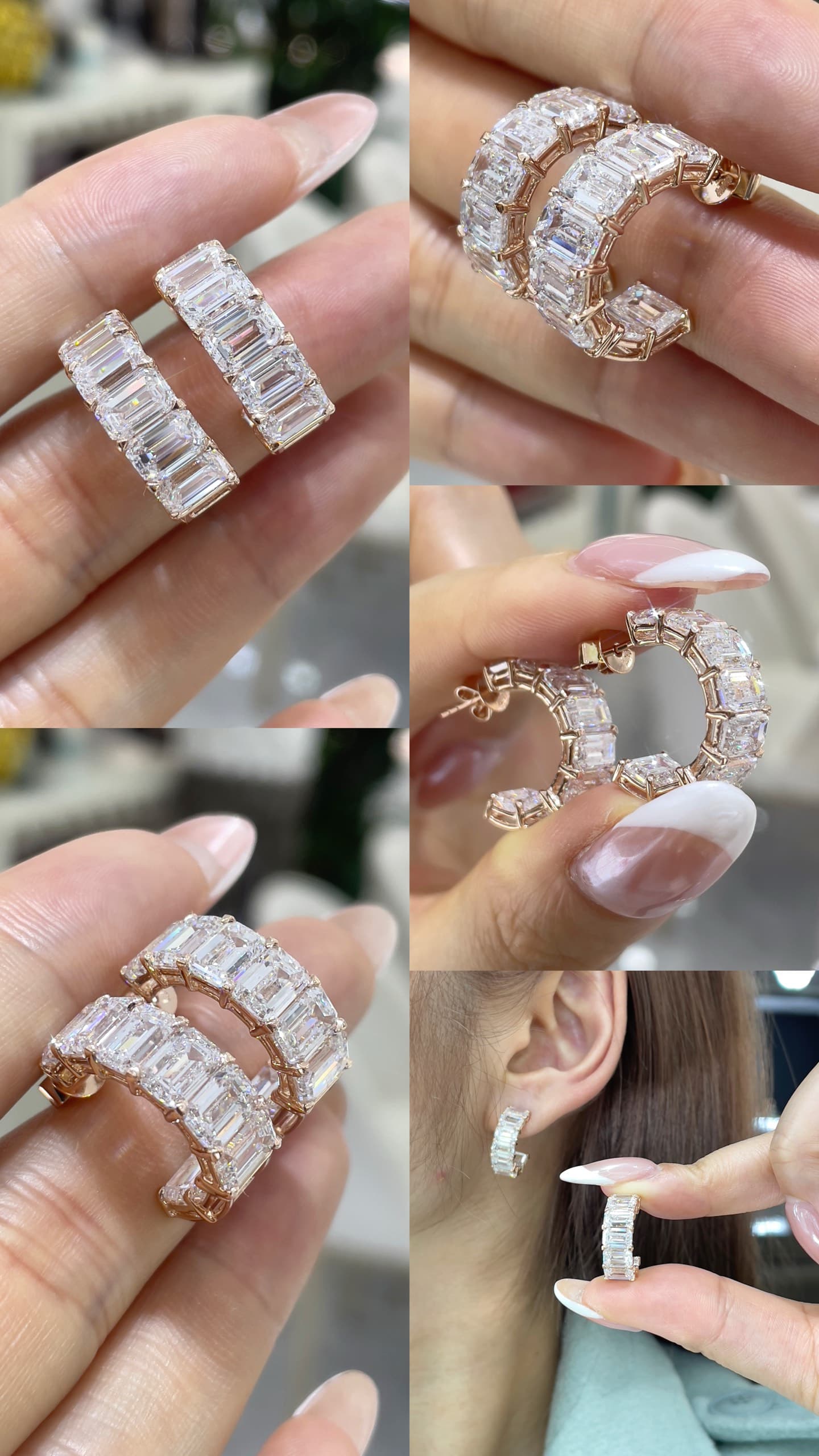 18K 祖母綠鑽石耳釘 - 視角 4